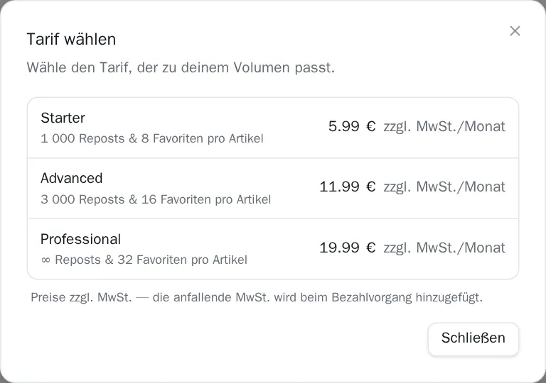 Dialog mit den Abo-Tarifen