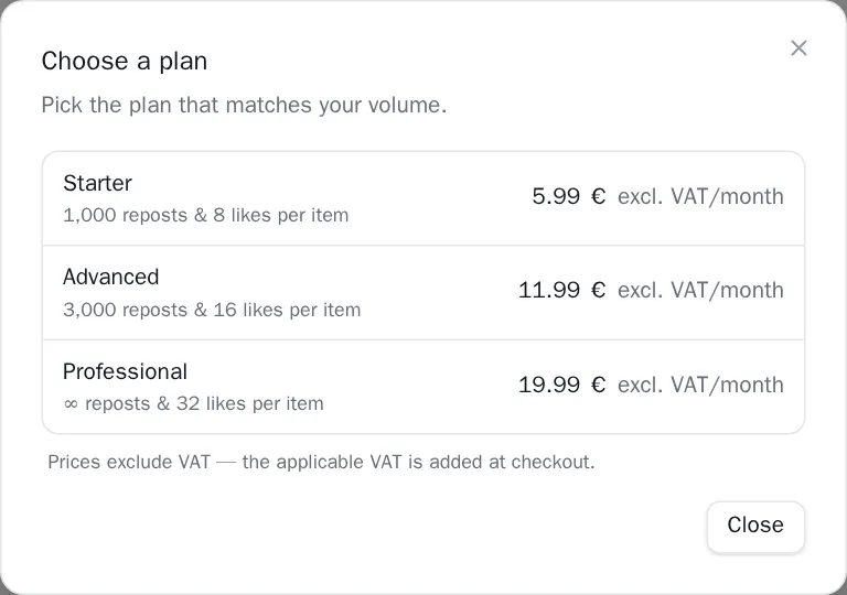 Subscription plans dialog