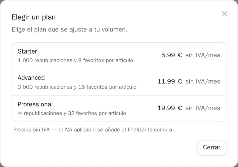 Diálogo de planes de suscripción