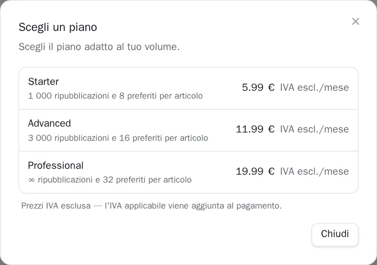 Dialogo dei piani di abbonamento