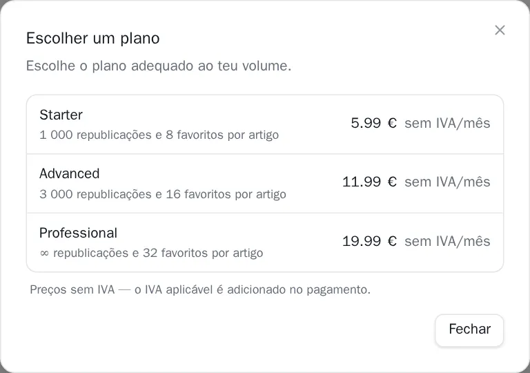 Diálogo dos planos de subscrição