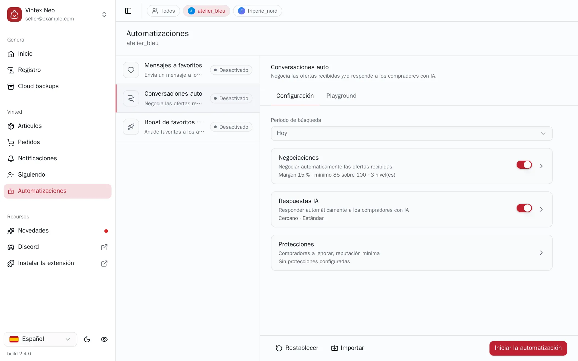 Configuración de Conversaciones auto