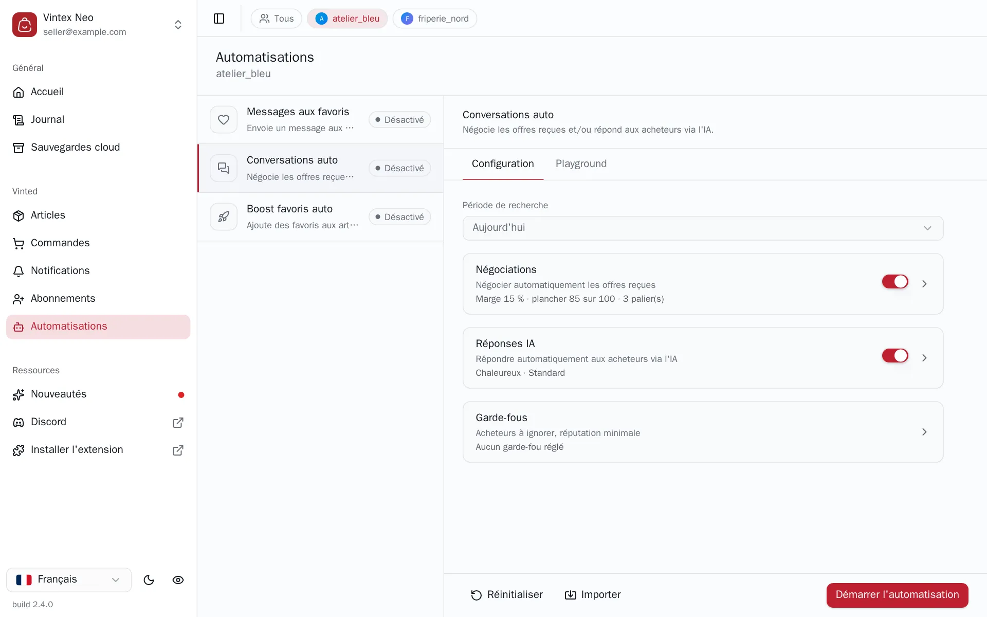 Configuration de l'automatisation Conversations auto