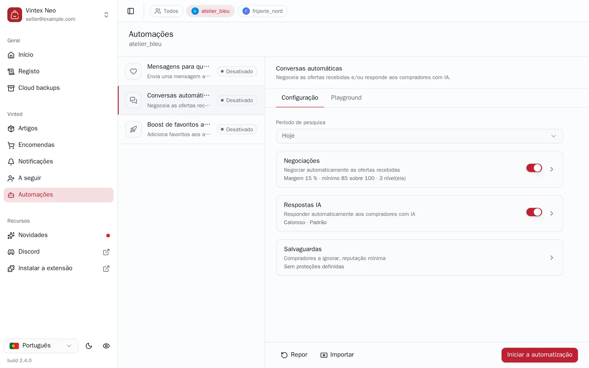 Configuração das conversas automáticas