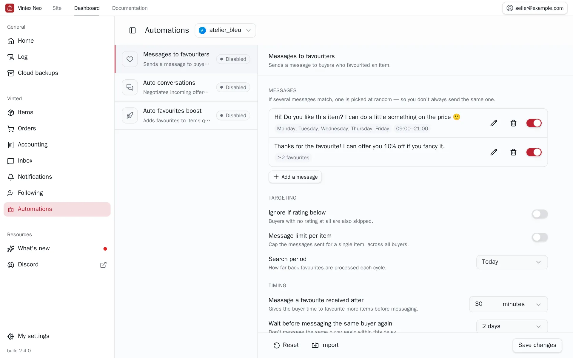 The Save changes button at the foot of the configuration