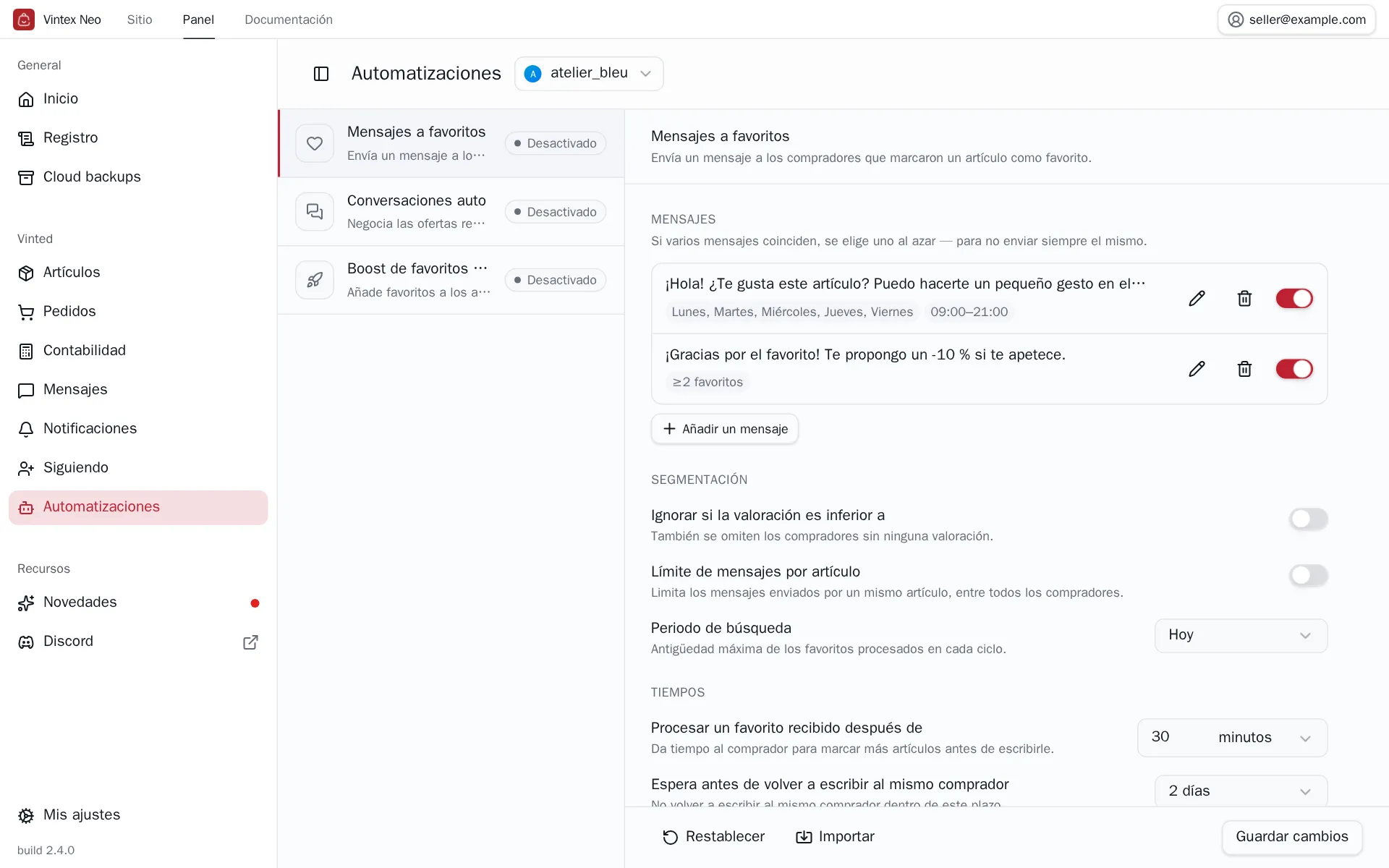 El botón Guardar cambios al pie de la configuración