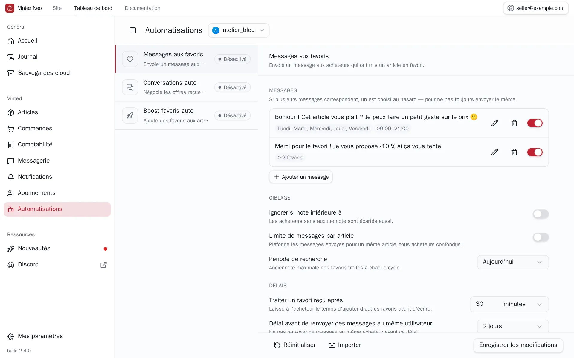Le bouton Enregistrer les modifications au pied de la configuration