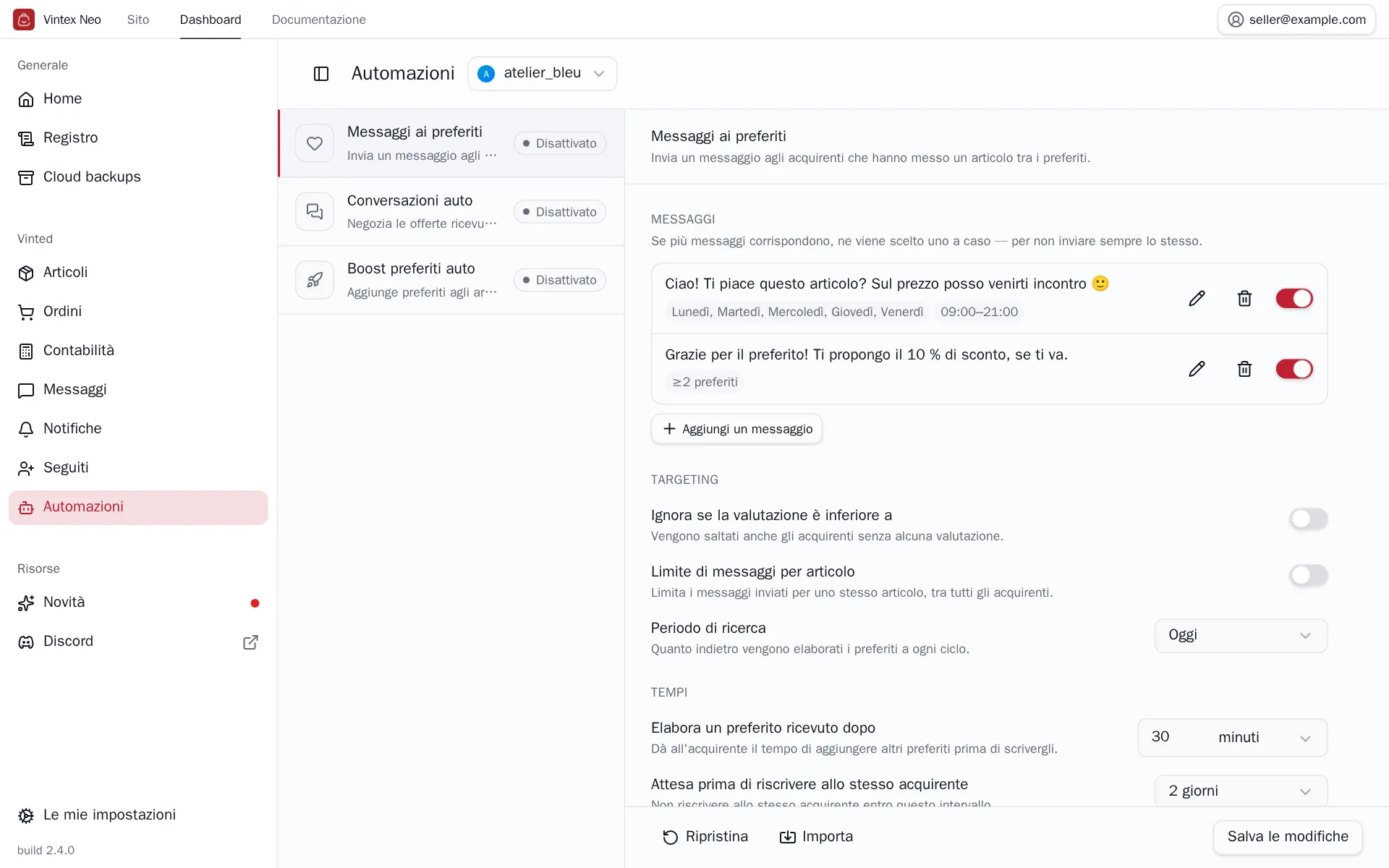 Il pulsante Salva le modifiche in fondo alla configurazione