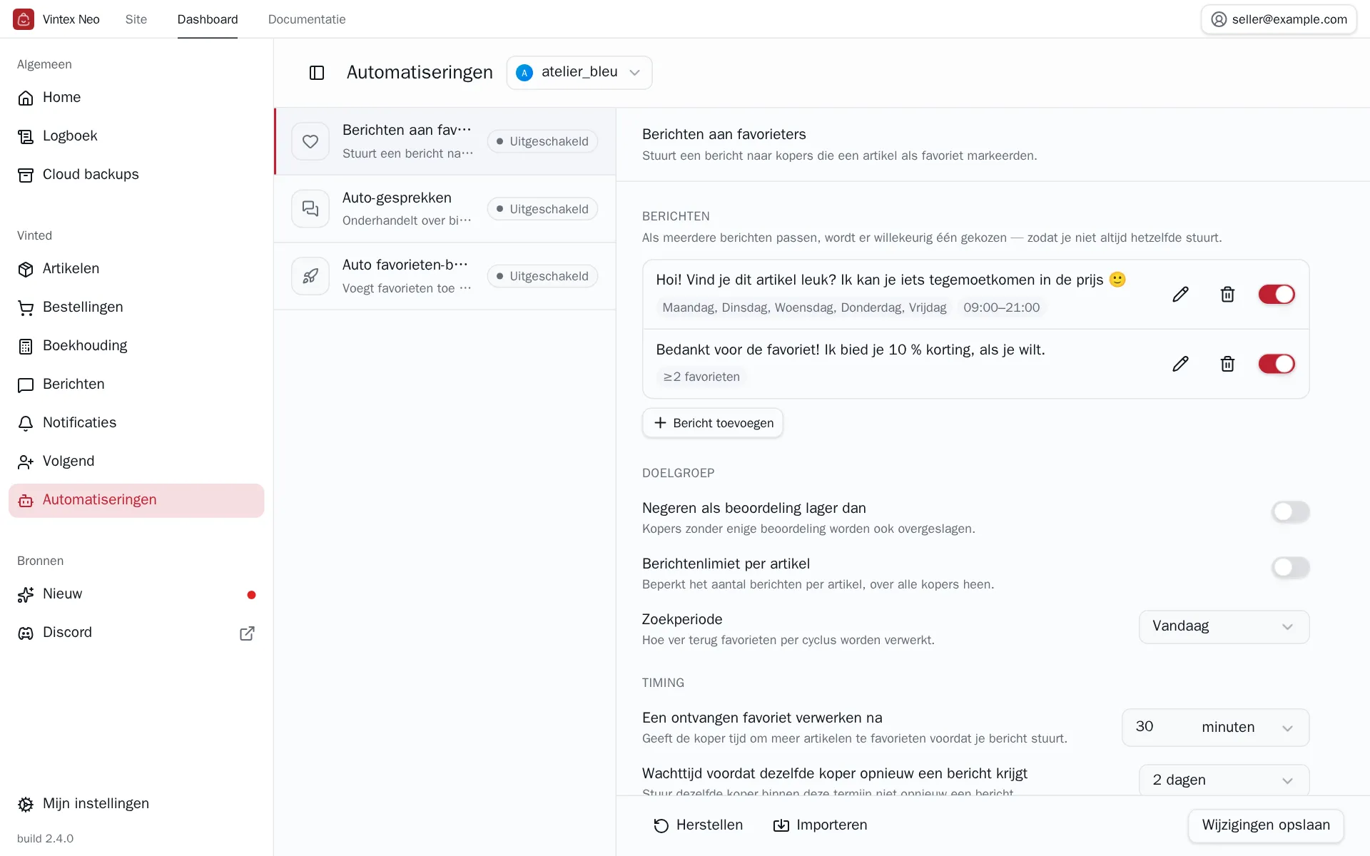 De knop Wijzigingen opslaan onderaan de configuratie