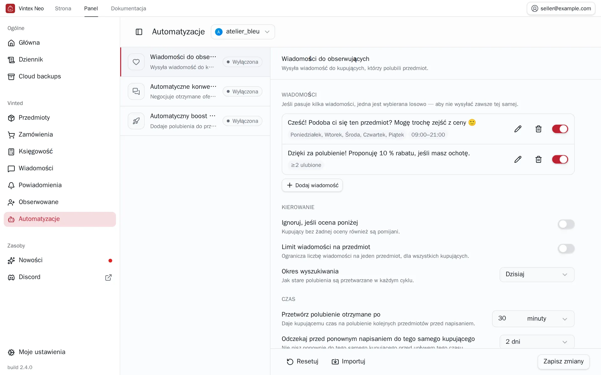 Przycisk Zapisz zmiany na dole konfiguracji
