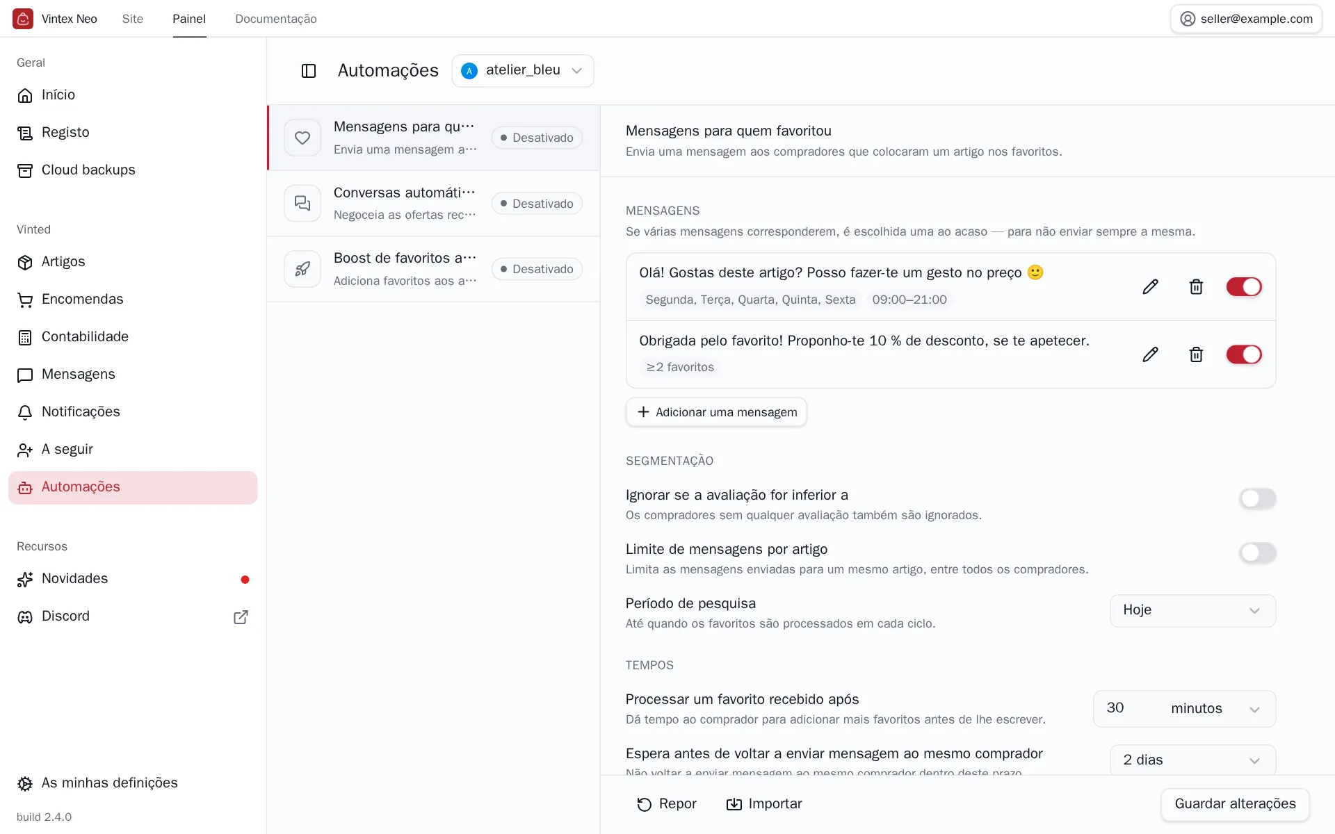 O botão Guardar alterações no fundo da configuração