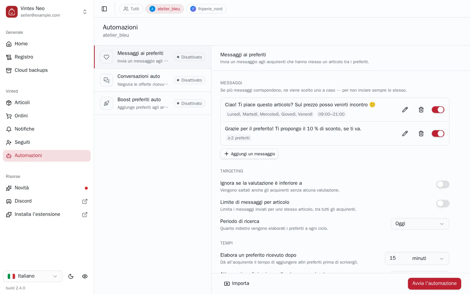 Configurazione di Messaggi ai preferiti