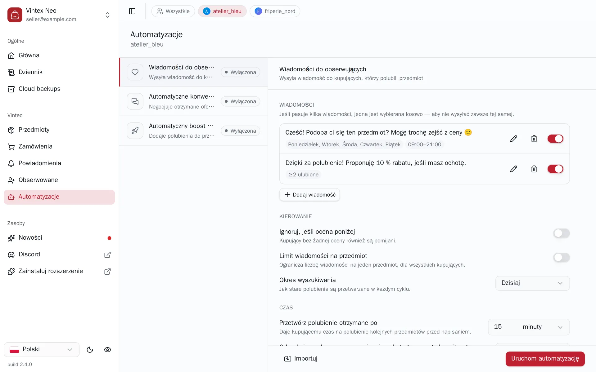 Konfiguracja wiadomości do obserwujących