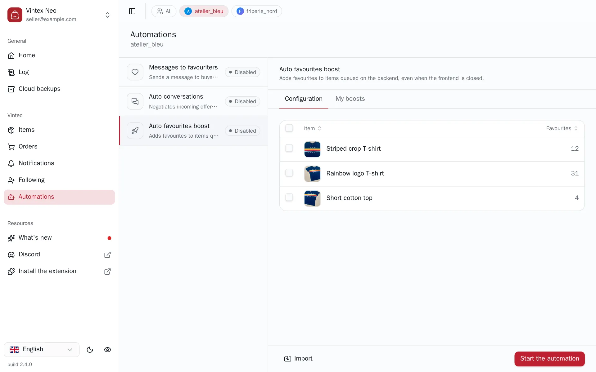 Favourites boost configuration