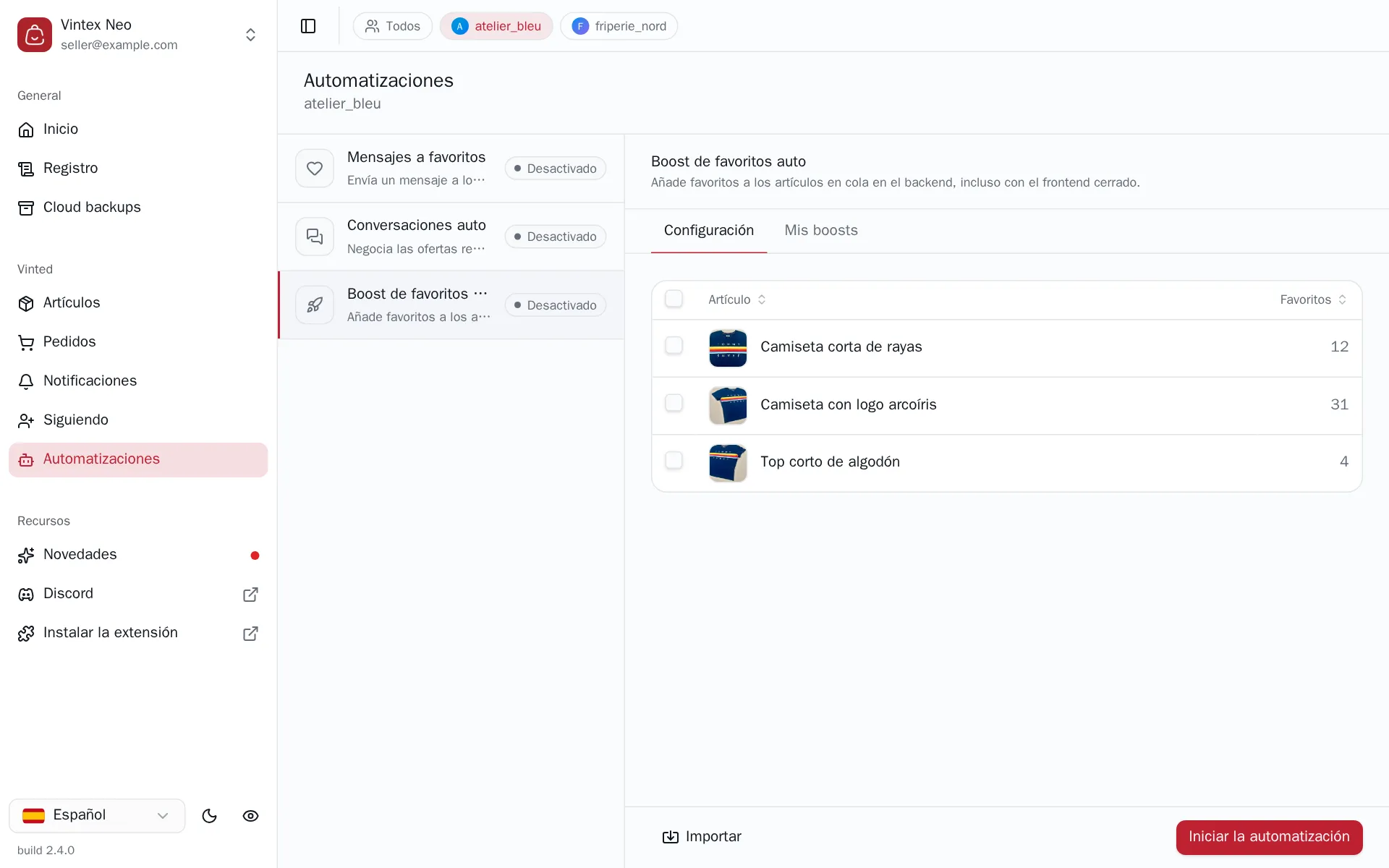 Configuración de Boost de favoritos