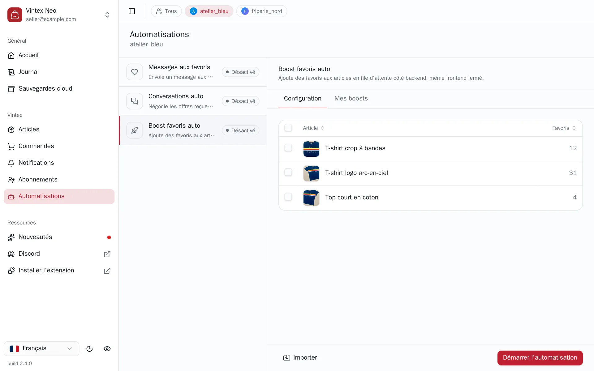 Configuration de l'automatisation Boost favoris