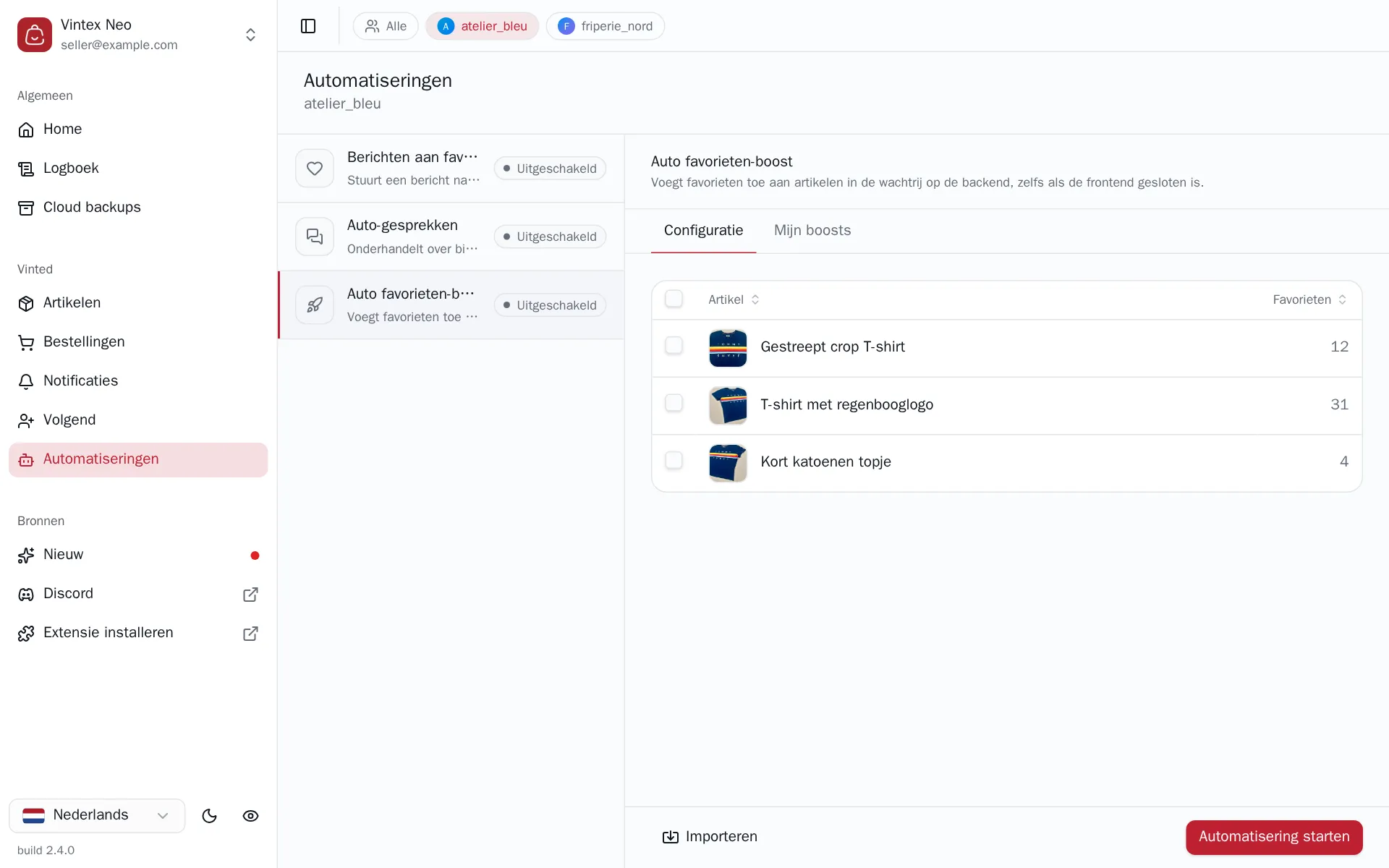 Configuratie van Auto favorieten-boost