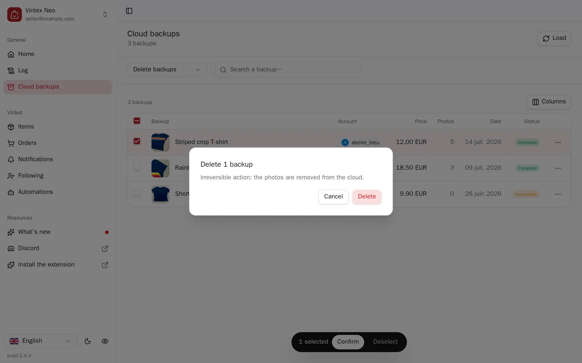Backup deletion confirmation