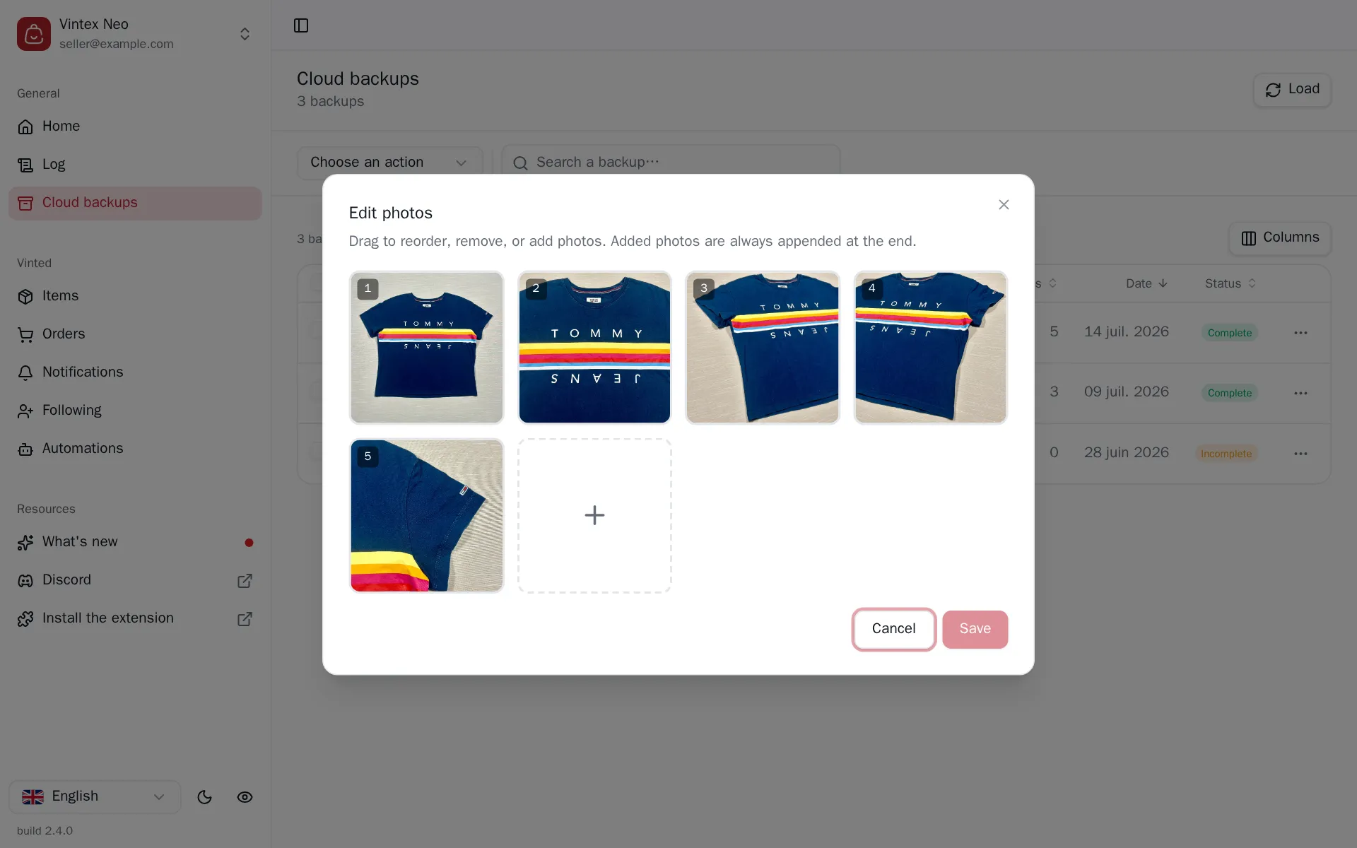 Backup photo editor