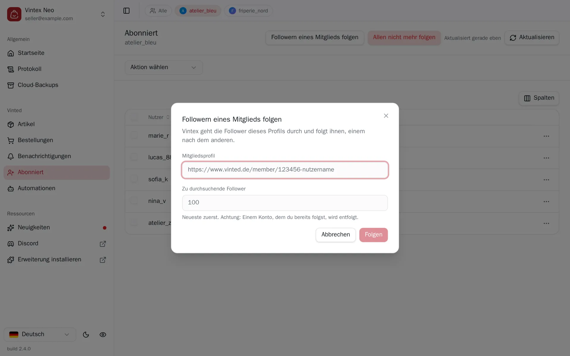 Dialog „Followern eines Mitglieds folgen“