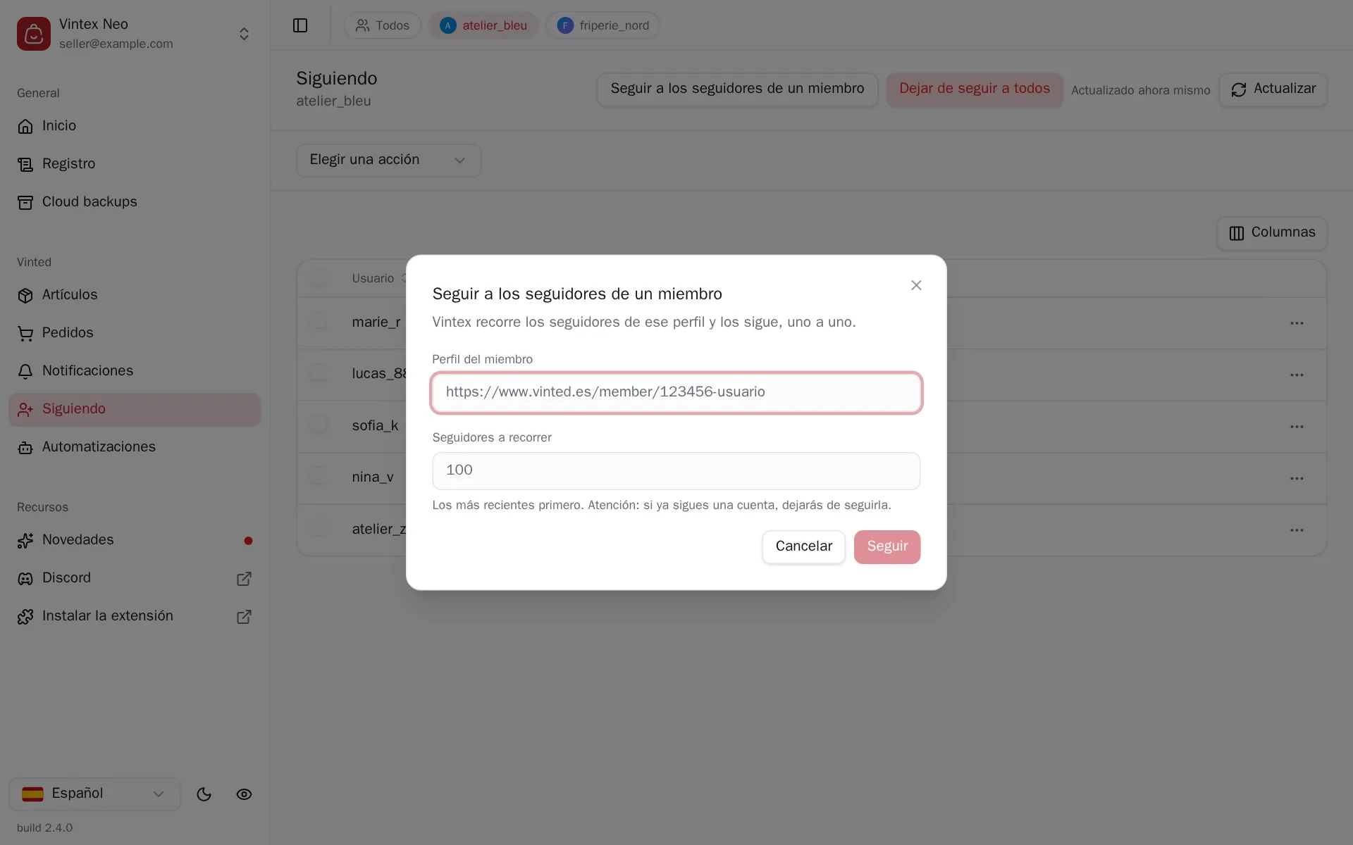 Diálogo «Seguir a los seguidores de un miembro»