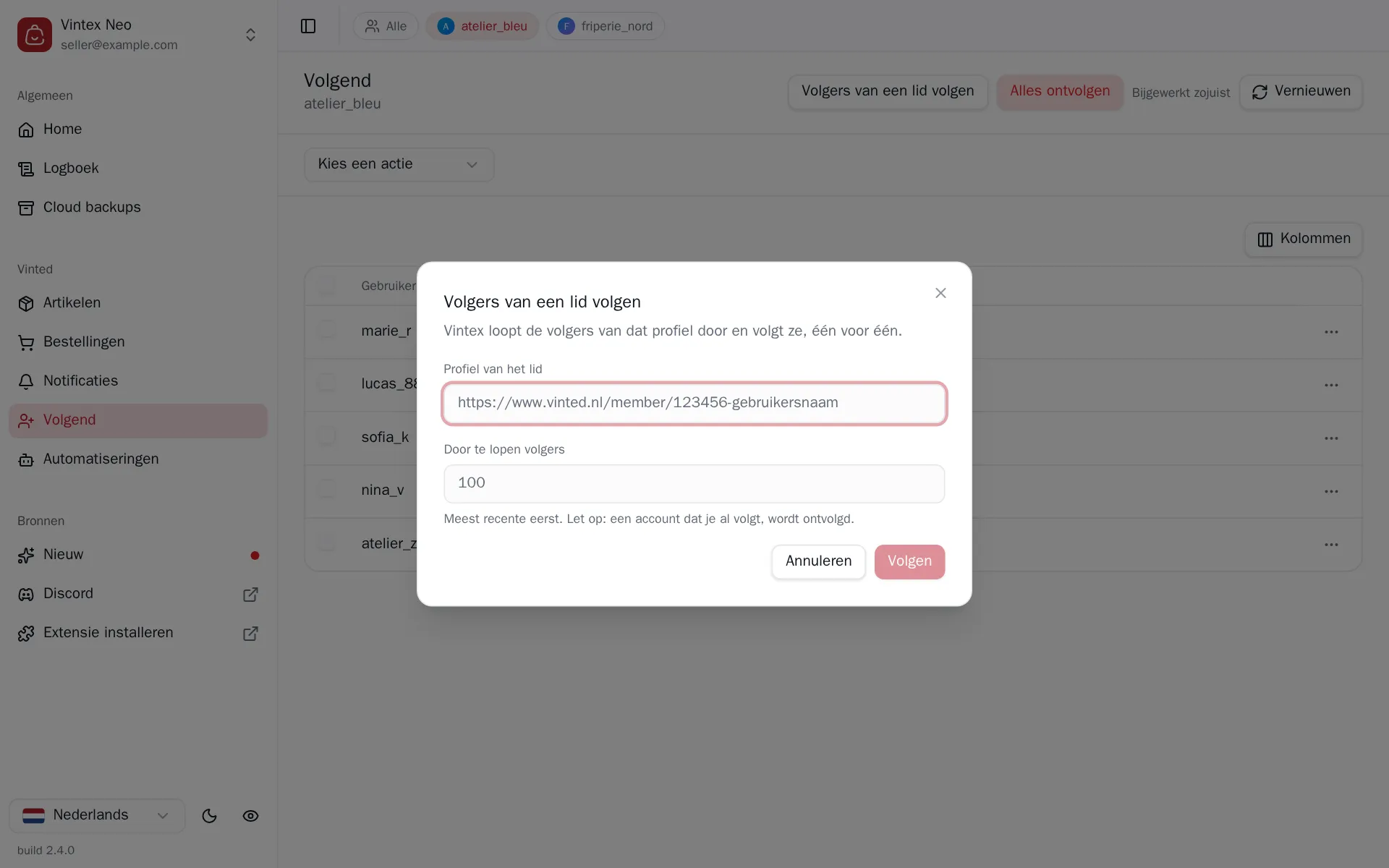Dialoogvenster “Volgers van een lid volgen”