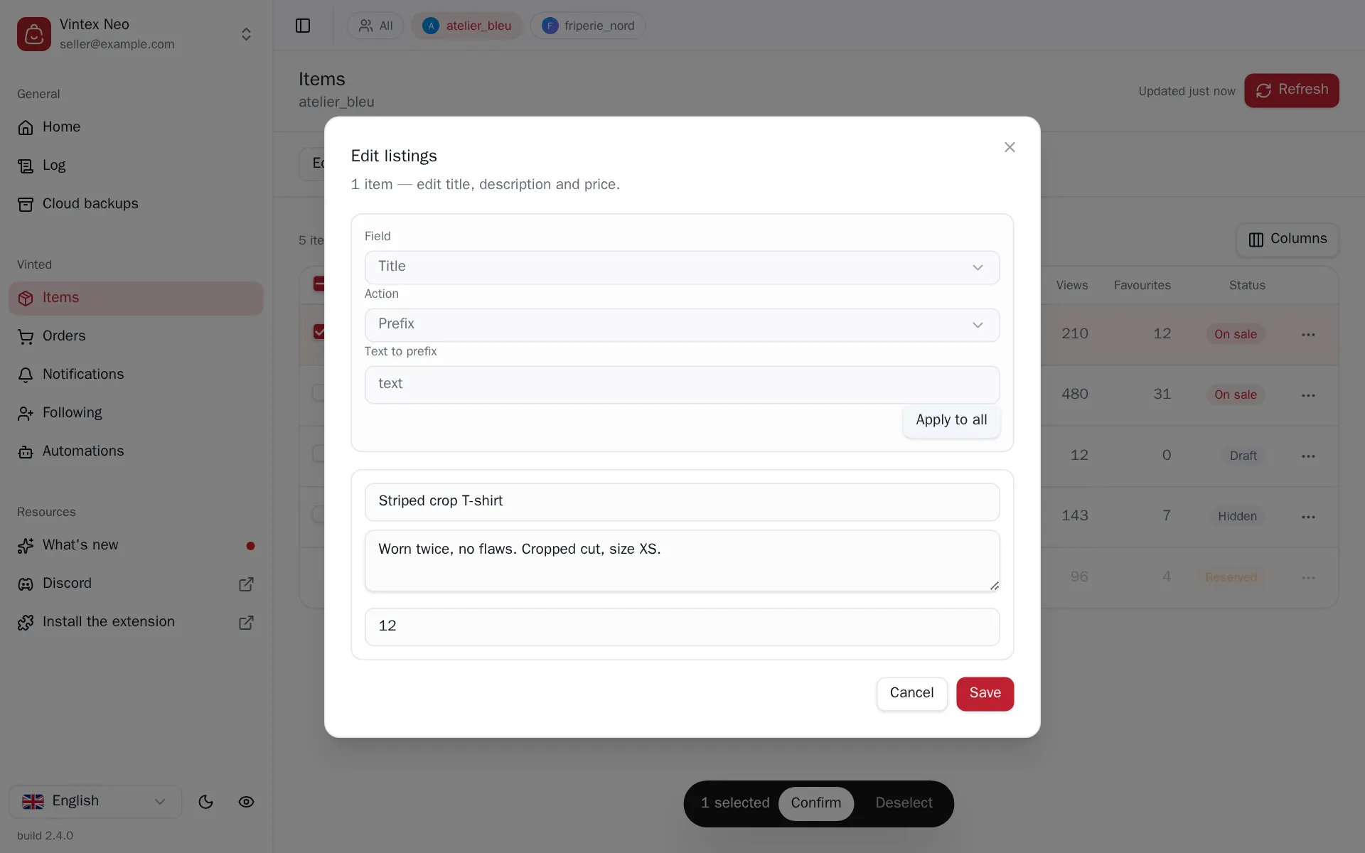 Bulk edit dialog