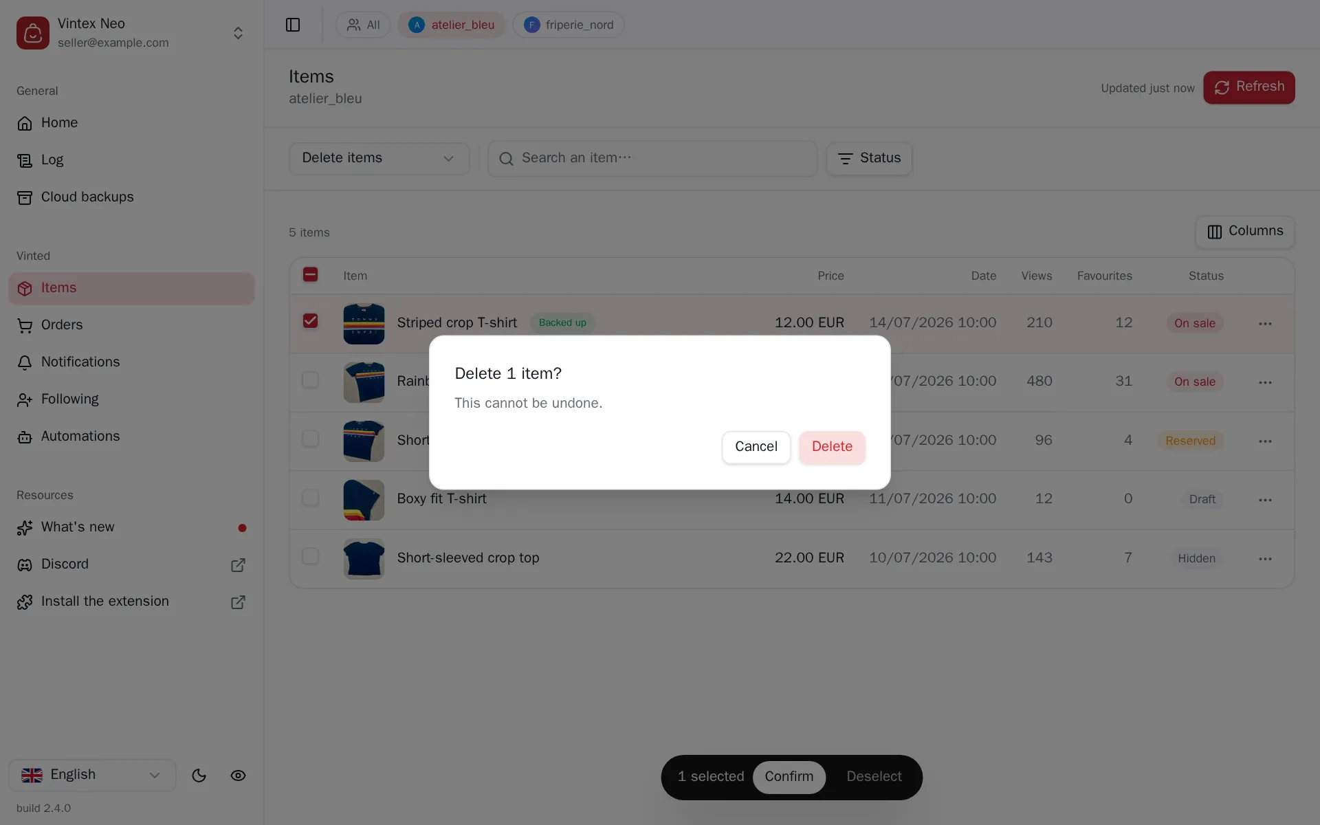 Delete confirmation
