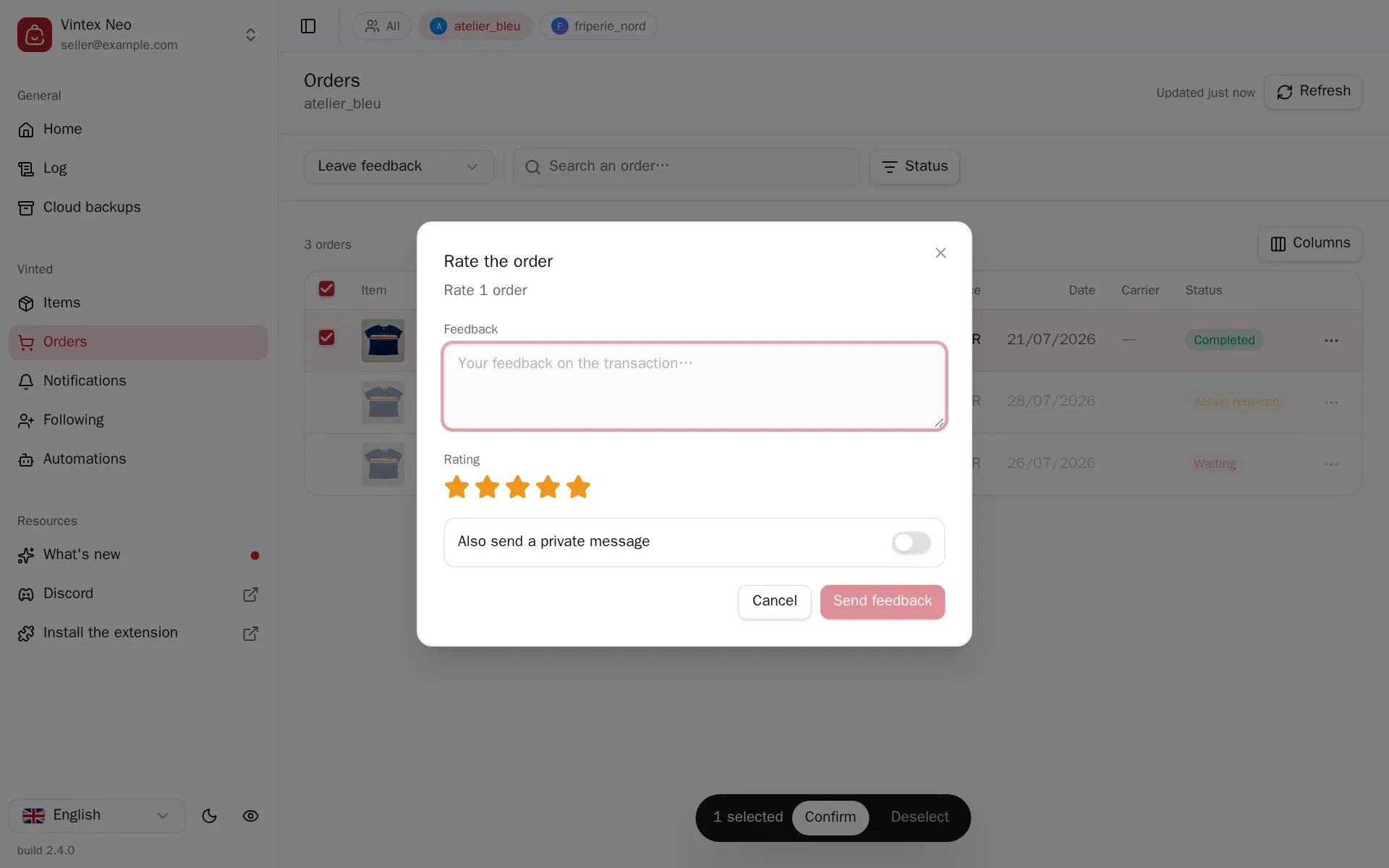 Buyer rating dialog